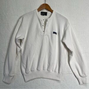 Vintage 86 Patagonia Womens 9 10 Sweatshirt Henley Snap Crew Pullover White Top